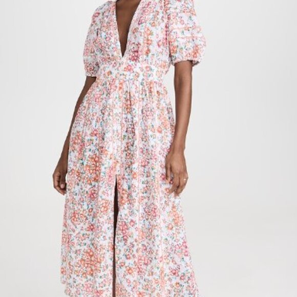 Poupette St Barth Reine Pink Floral Midi Dress